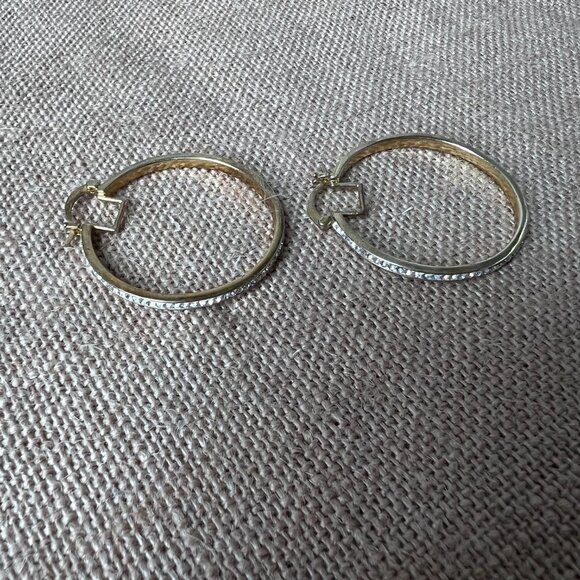 Gold tone and crystal embellished medium hoop earrings lightweight full loop - Picture 3 of 6